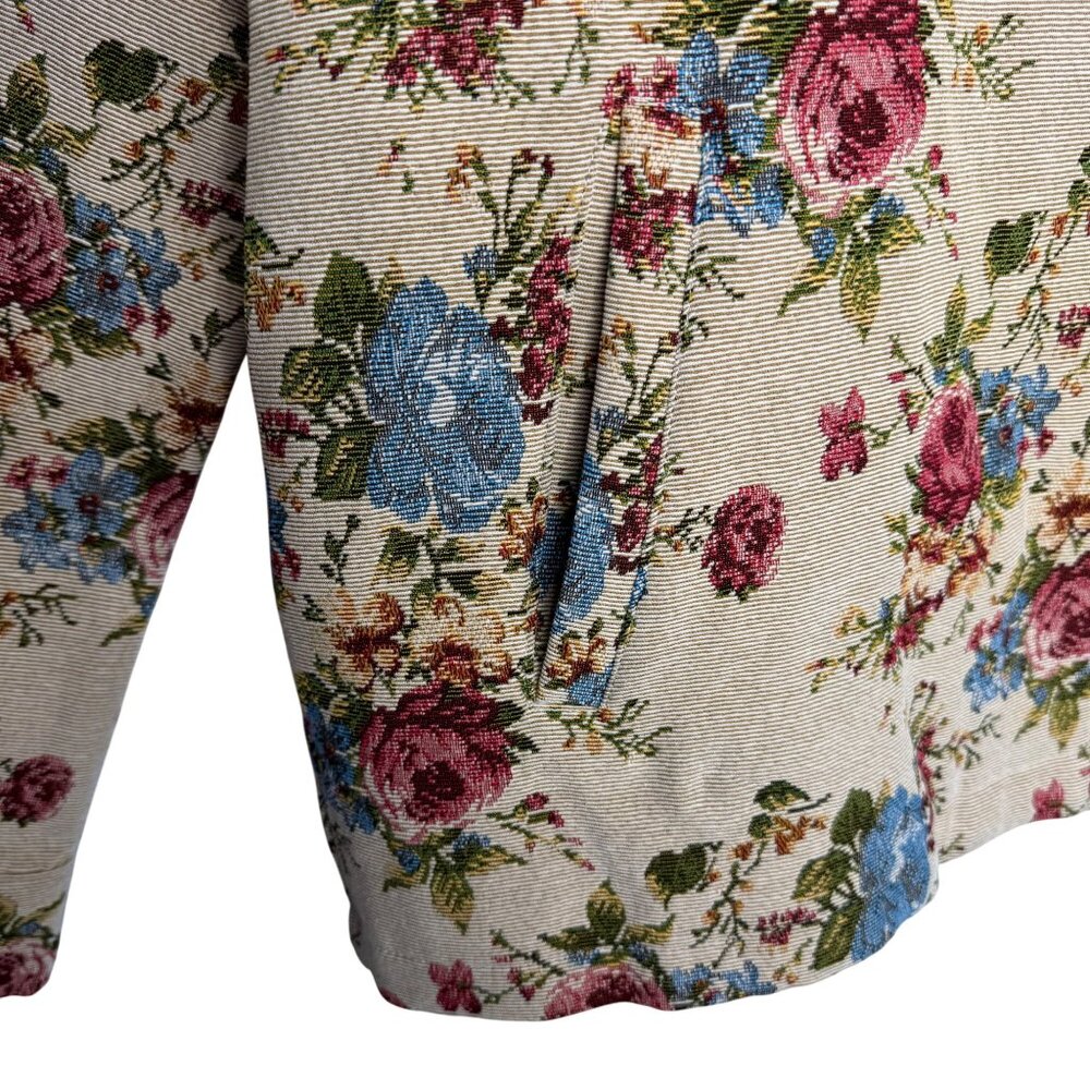 Floral Pattern Beige Zip-Up Jacket 2XL Pink & Blue Roses Lightweight - Picture 4 of 9